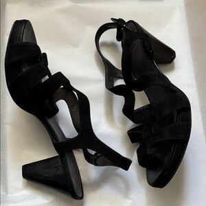 Stuart Weitzman Black‎ suede Strappy sandals Heels Slingback shoes Sz 11